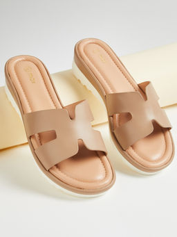 max - Women Beige Solid Open Toe Sandals