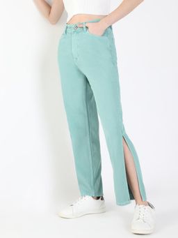 SHOWOFF - Women Sea Green Straight Fit Jeans
