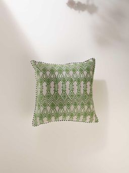 Freedom Tree - Arka Herringbone Cotton Green Cushion Cover - 16X16 Inches
