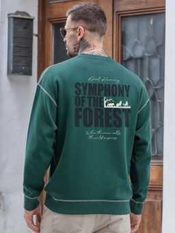 Bewakoof - Men'S Forest Green Sympony Typography Oversized Sweatshirt