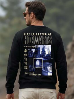 Bewakoof - Harry Potter Men's Jet Black Graphic Printed Sweatshirt