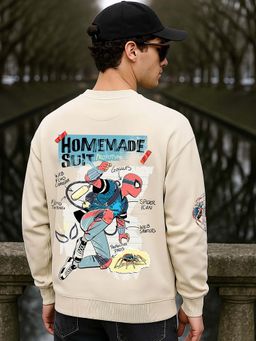 Bewakoof - Men'S Beige Home Made Graphic Printed Oversized Sweatshirt