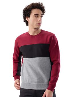 ColorPlus - Regular Fit Colorblock Maroon Sweatshirt