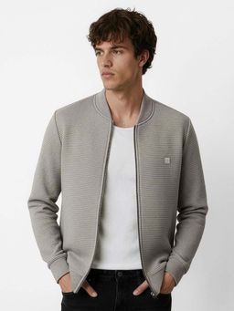 DaMENSCH - Men Beige Soft Ribbed Textured Ottoman Bomber Jacket