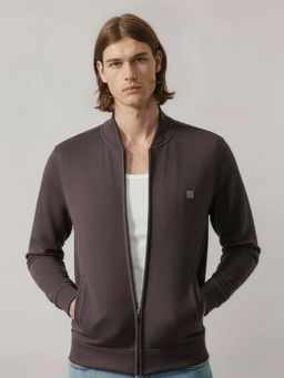 DaMENSCH - Men Mauve Soft Ribbed Textured Ottoman Bomber Jacket