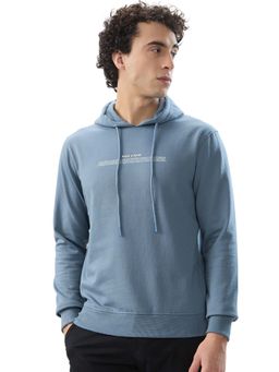 Park Avenue - Slim Fit Typography Medium Blue Hoodie