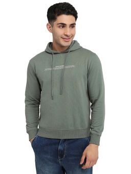 Park Avenue - Slim Fit Typography Medium Green Hoodie