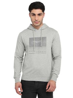 Park Avenue - Slim Fit Printed Medium Grey Hoodie
