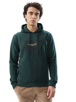 Park Avenue - Slim Fit Printed Dark Green Hoodie