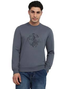 Park Avenue - Slim Fit Printed Medium Grey Sweatshirt