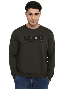 Park Avenue - Slim Fit Printed Dark Green Sweatshirt