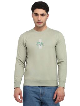 Park Avenue - Slim Fit Printed Medium Green Sweatshirt