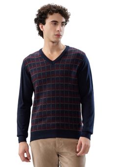 Raymond - Regular Fit Checkered Dark Blue Sweater