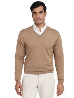 Raymond - Regular Fit Solid Medium Fawn Sweater