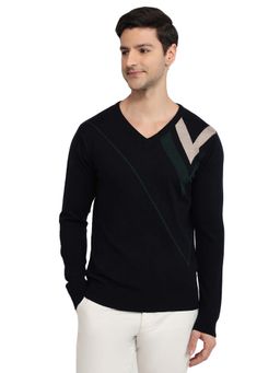 Raymond - Regular Fit Self Design Fancy Blue Sweater