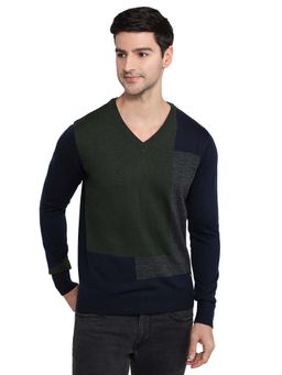 Raymond - Regular Fit Self Design Dark Green Sweater