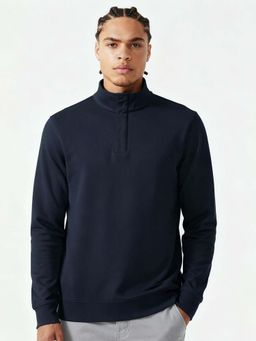 DaMENSCH - Men Navy Blue High-Neck Sweatshirt