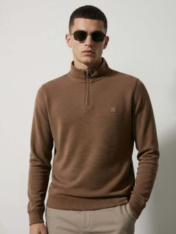 DaMENSCH - Men Brown Soft Ribbed Texture Sweatshirt