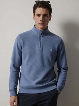 DaMENSCH - Men Blue Soft Ribbed Texture Sweatshirt