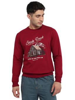 Parx - Regular Fit Graphic Print Dark Red Sweatshirt