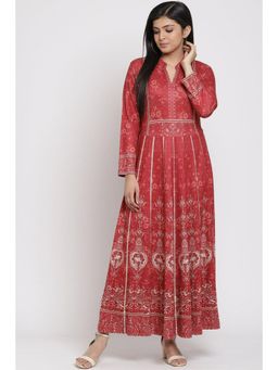 Biba - Terracotta Flared Poly Span Kurtas