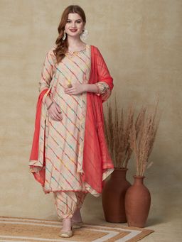 FASHOR - Lehriya Printed Kurta with Salwar And Dupatta - Multi (Set of 3)