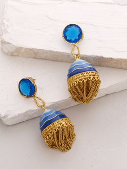 Zurooh - 18K Gold Plated 'Shades Of Blue' Enamel Jhumka