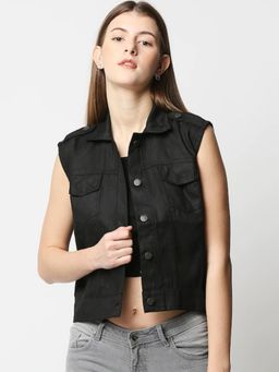 High Star - Women Black Lightweight Crop Denim Jacket