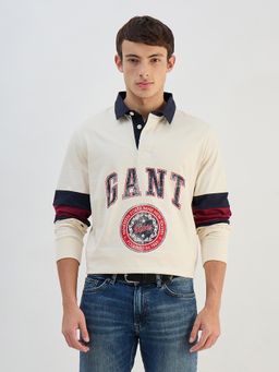 GANT - Men Beige Logo Printed Polo T-Shirt