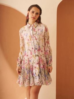 AMAGYAA - Cream Floral Georgette Dress