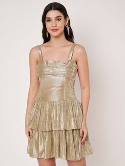 AMAGYAA - The Starlight Champagne Beige Layered Flared Dress