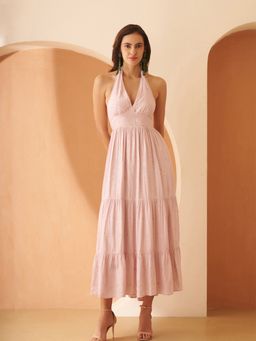 AMAGYAA - Peach Halter Neck Dress