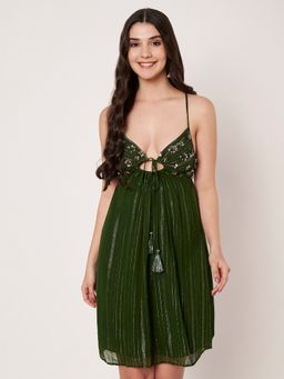 AMAGYAA - The Lurex Green Shoulder Straps Sleeveless Dress