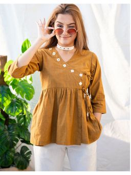 Babli - Mocha Brown Mirror Work Angrakha Top
