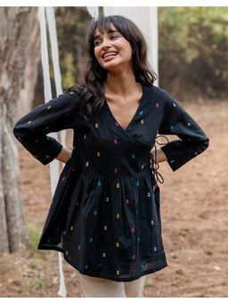 Babli - Black Weave Angrakha Top