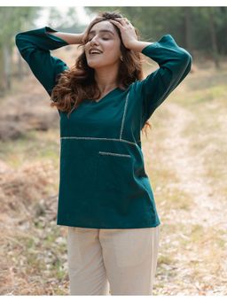 Babli - Teal Embroidered Top