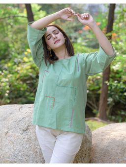 Babli - Pistachio Green Embroidered Top