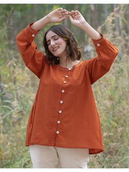 Babli - Rust Tangerine Embroidered Top
