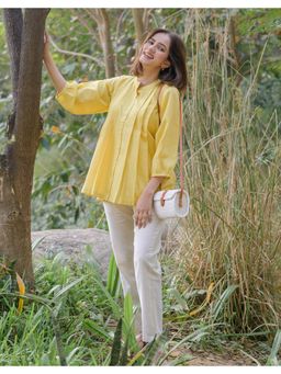 Babli - Lemon Yellow Embroidered Top