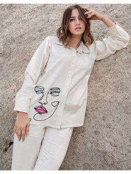 Babli - Artsy Cream Khadi Quirky Shirt
