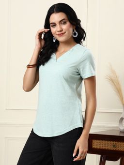 BRINNS - Green V-Neck Pure Cotton T-Shirt