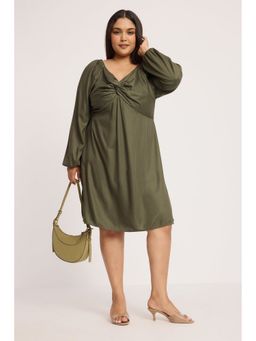 Virgio - Green Viscose Twisted Front Plus Size Dress