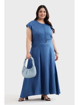 Virgio - Blue Viscose Shirt Plus Size Dress with Belt