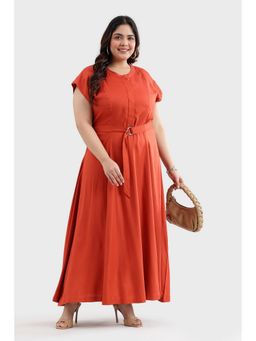 Virgio - Rust Viscose Shirt Plus Size Dress with Belt
