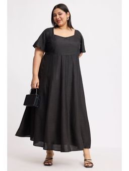 Virgio - Solid Viscose Sweetheart Neckline Black Dress