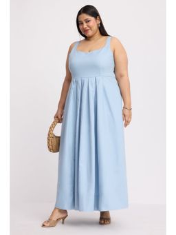 Virgio - Solid Viscose Pleated Plus Size Blue Dress