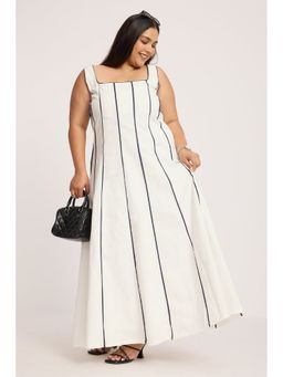 Virgio - White Cotton Panelled Plus Size Dress