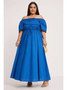 Virgio - Blue Cotton Fit and Flare Plus Size Dress