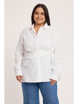Virgio - Solid Cotton Tie-Up Wrap Plus Size Shirt