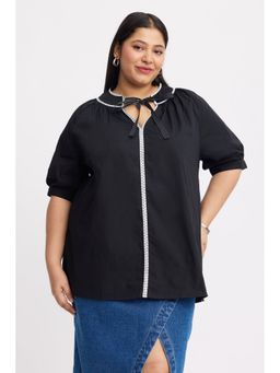 Virgio - Black Embroidery Cotton Half Sleeves Tunic Plus Size Top